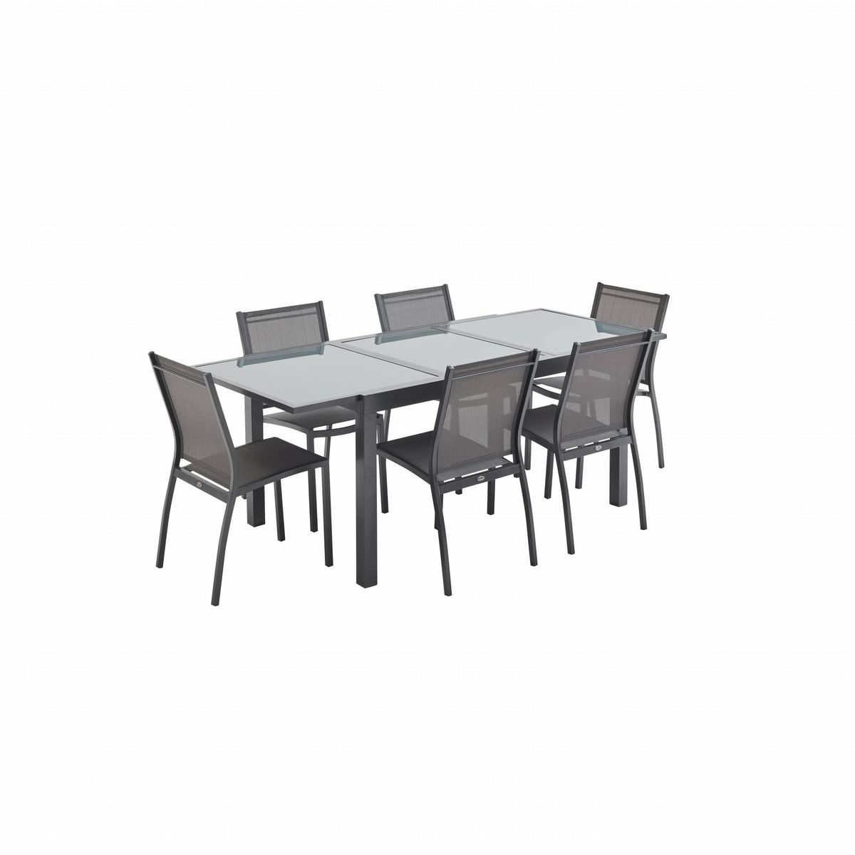 Alice's Garden Salon de jardin table extensible - Orlando  - Table en aluminium 150/210cm et 6 chaises en textilène