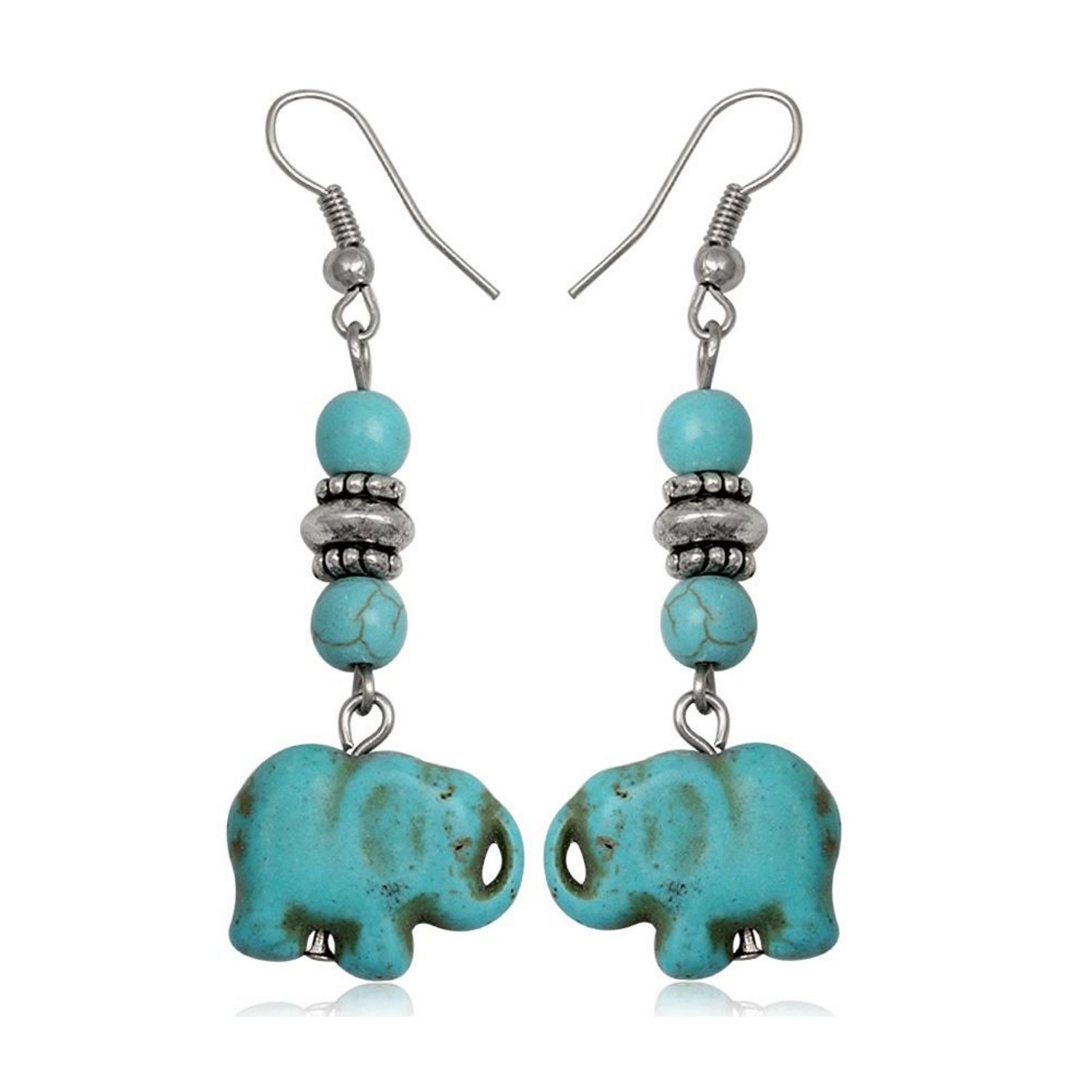 Boucles d'oreilles Pendantes Elephant en Turquoise 