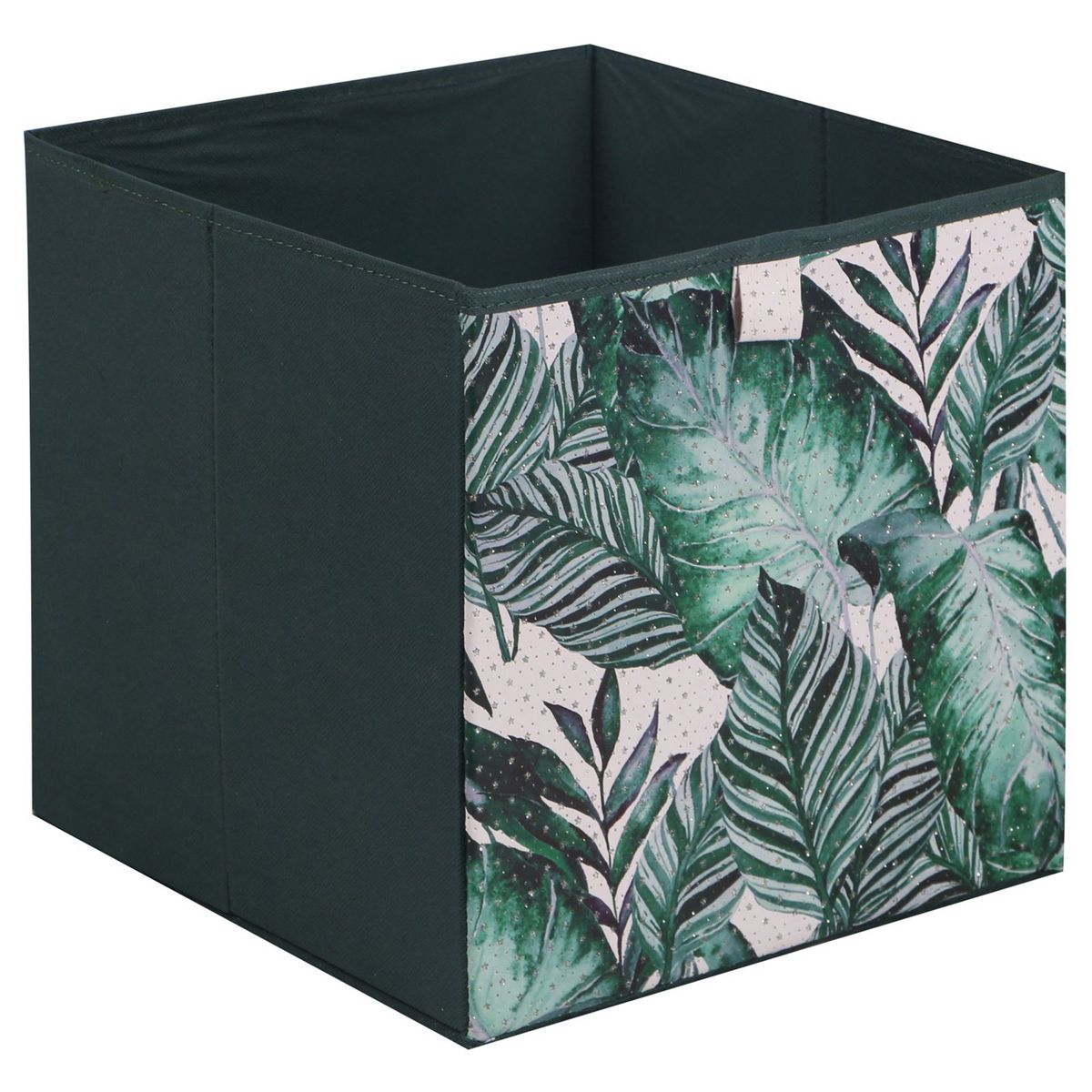 IDIMEX Lot de 2 tiroirs en tissu vert JUNGLE boîte de rangement ouverte  avec poignée, bac pliable avec décor végétal palmiers et strass pas cher 