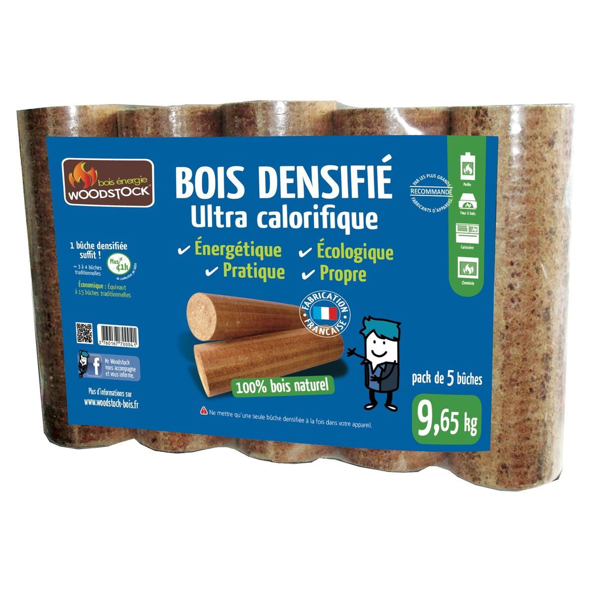WOODSTOCK Bûches bois densifié ultra caloriques x5 pas cher