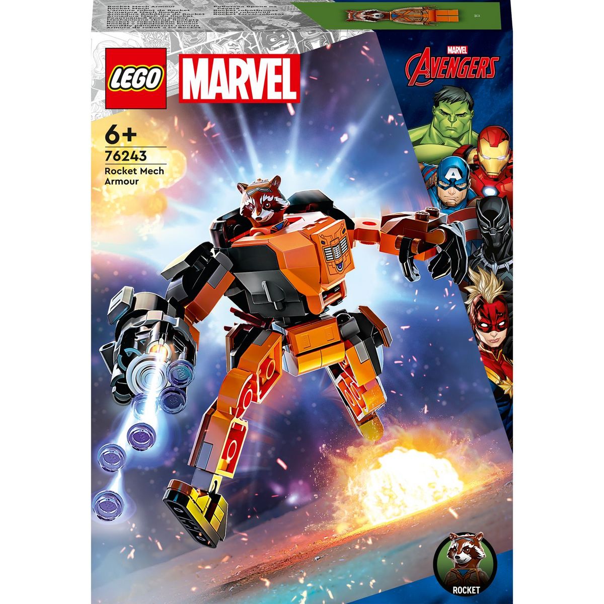LEGO Marvel 76243 L'armure robot de Rocket,  Figurine Gardiens de la Galaxie, Jouet Raton Laveur, Avengers