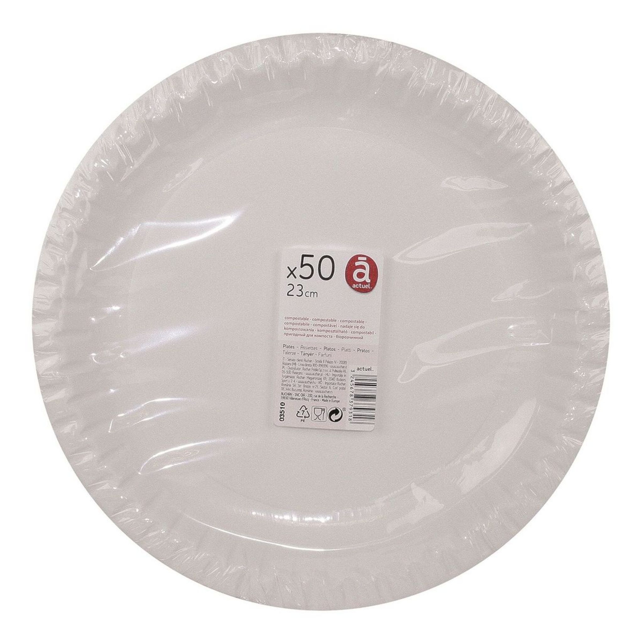 50 Assiettes carton blanc design 23 cm