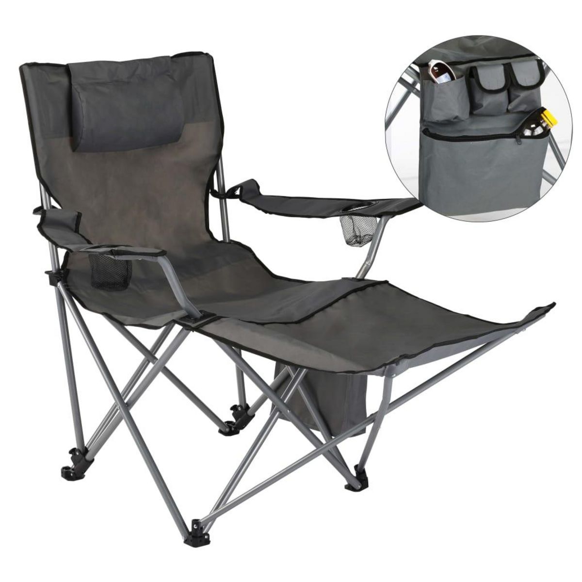 HI HI Chaise de camping de luxe avec repose-pieds Anthracite