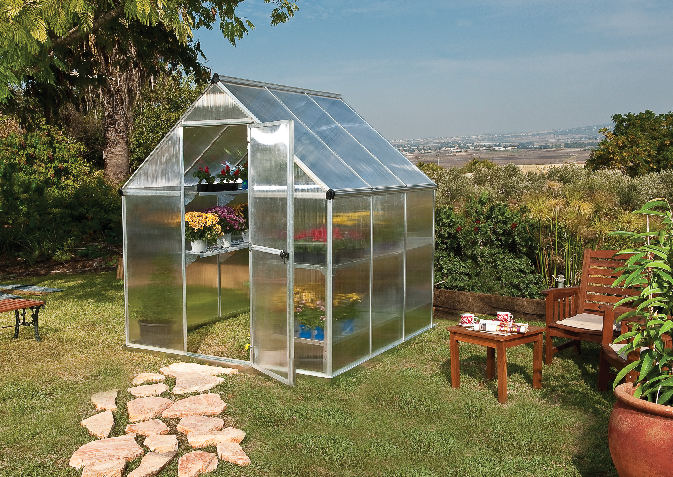 Serre de jardin polycarbonate 4,8m² : : Jardin