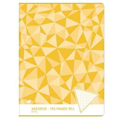 Cahier piqué 24x32cm 192 pages grands carreaux Seyes jaune motif triangles