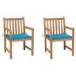 Chaises de jardin 2 pcs avec coussins bleu Bois de teck massif