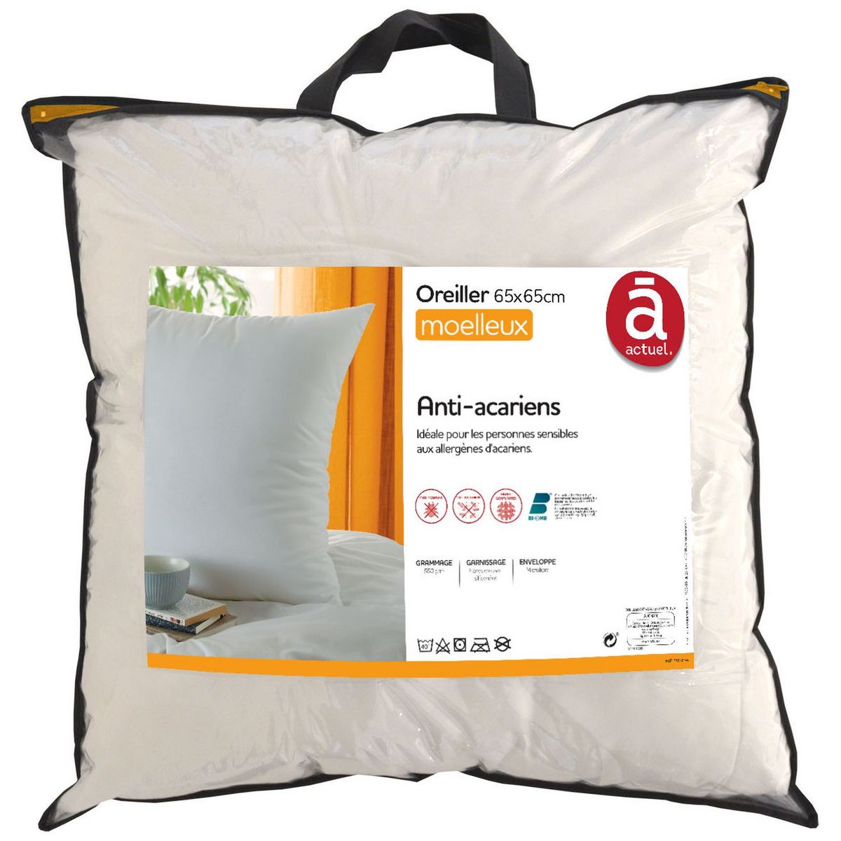 Lot de 2 oreillers anti-acarien 60x60 cm, par Intemporel