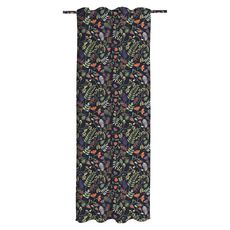 Rideau fantaisie à oeillets en coton motif floral PICOTA  (Noir)