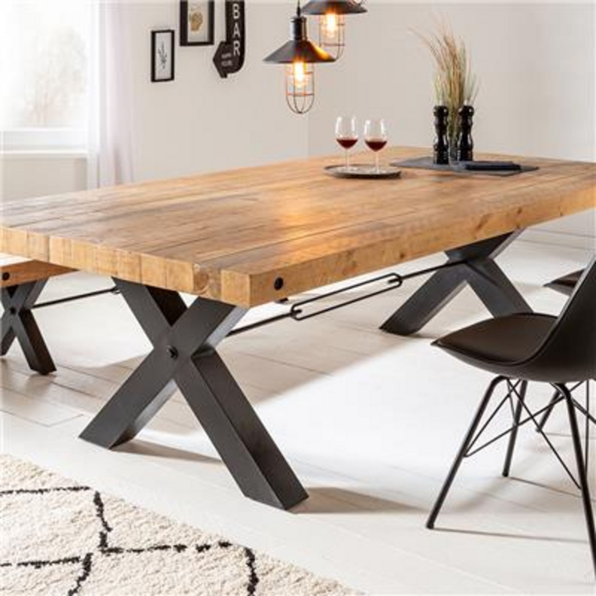 Table Séjour / salle à manger acier et bois industriel 200 cm pour salle à  manger