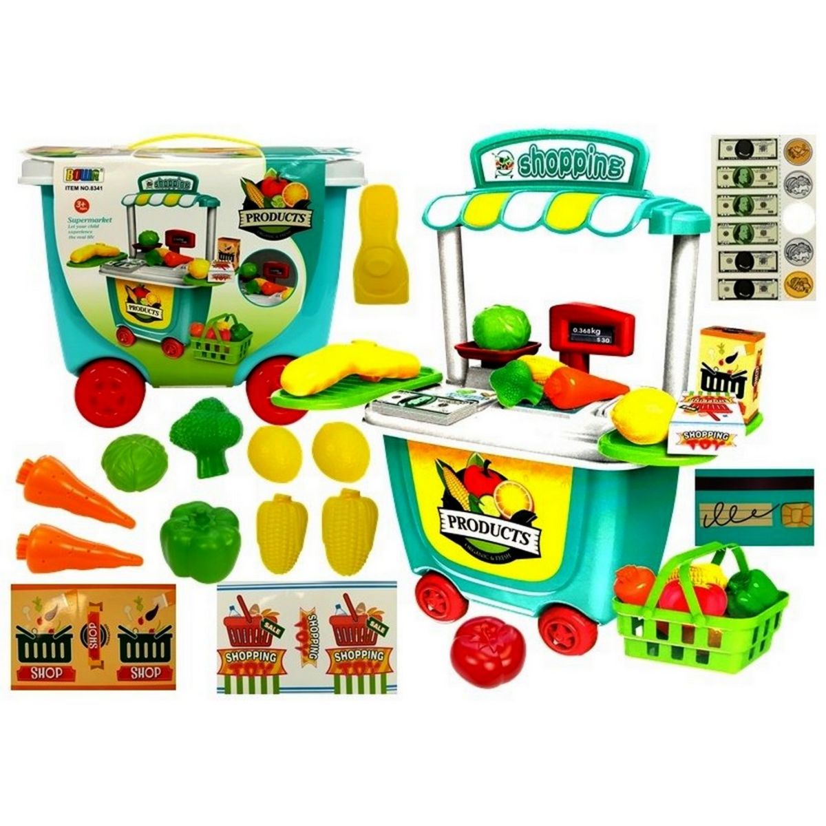 Stand vendeur fruit legume dinette jouet chariot enfant marchand pas cher 