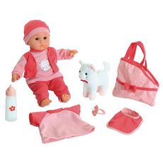 Mon kit premium bébé tout doux avec poupon 35 cm et sa peluche chat + accessoires