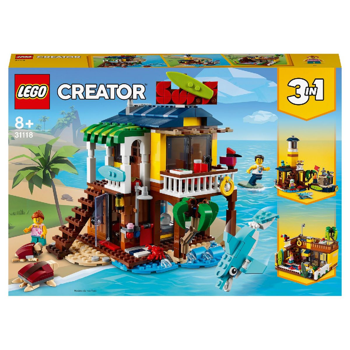 LEGO Creator 3-en-1 31118 La Maison sur la Plage du Surfeur, Jouet,  Figurines Animaux Marins pas cher 