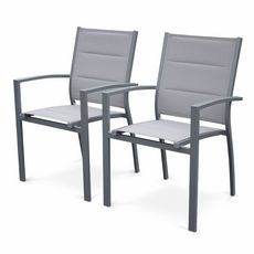 Alice's Garden Lot de 2 fauteuils - Chicago - En aluminium  et textilène, empilables (Gris clair)