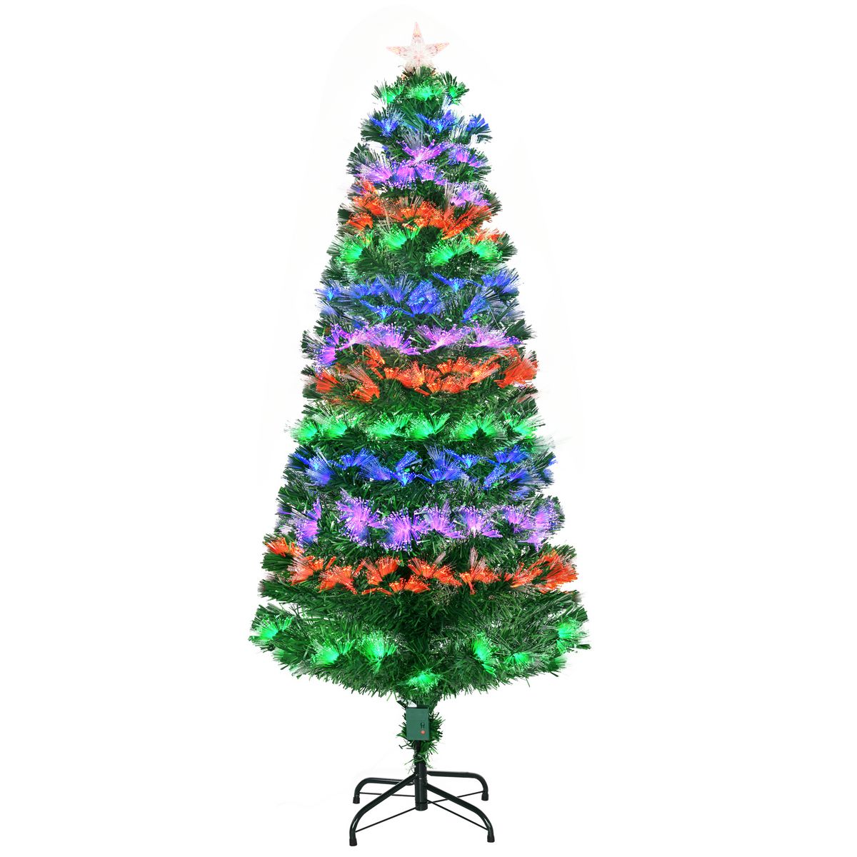 HOMCOM Sapin de Noël artificiel lumineux fibre optique LED multimode multicolore + support pied 