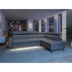 Canapé d'angle 4-5 places fixe avec LED -TOMY- Tissu gris chiné clair - Angle droit