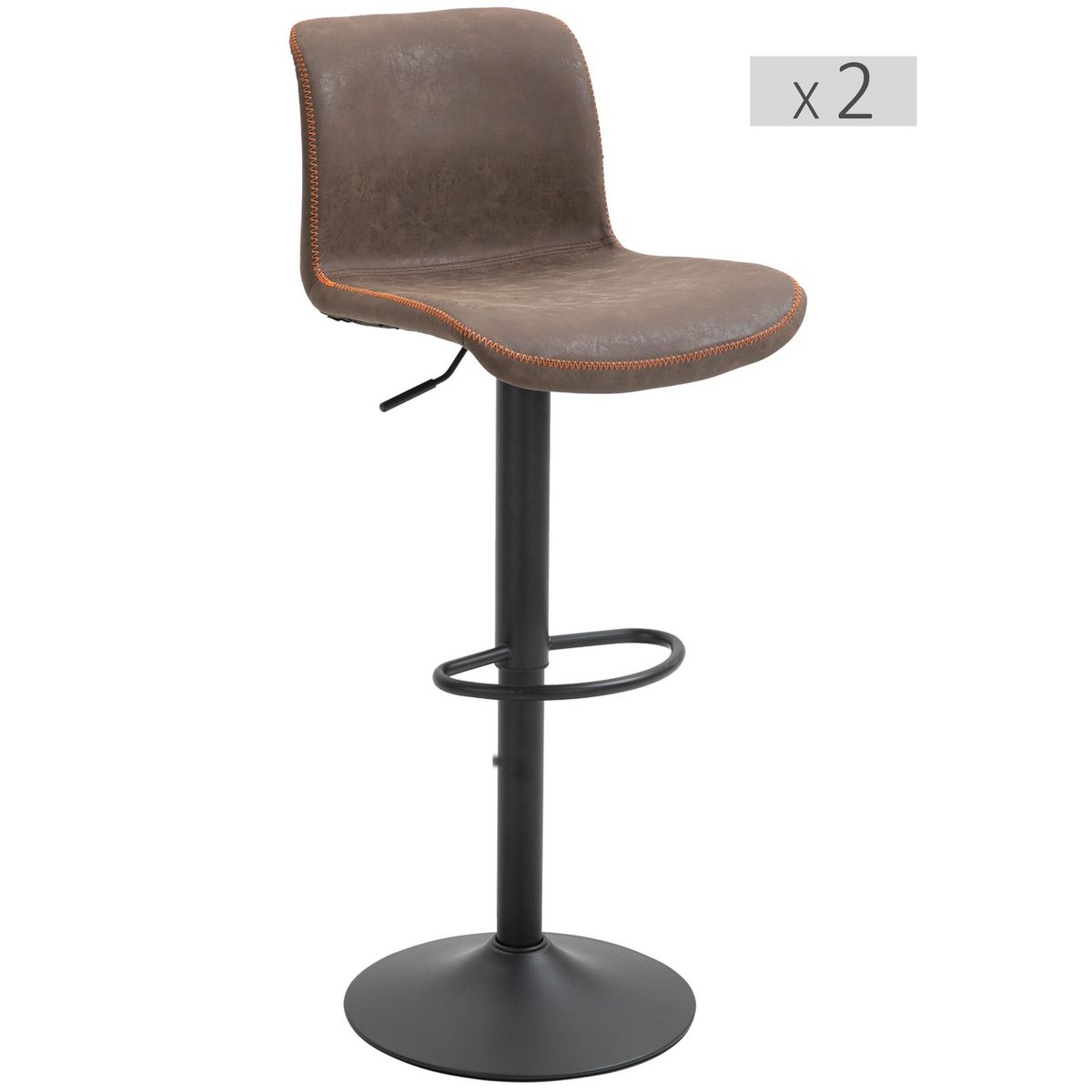 HOMCOM Lot de 2 tabourets de bar chaises hautes effet velours et