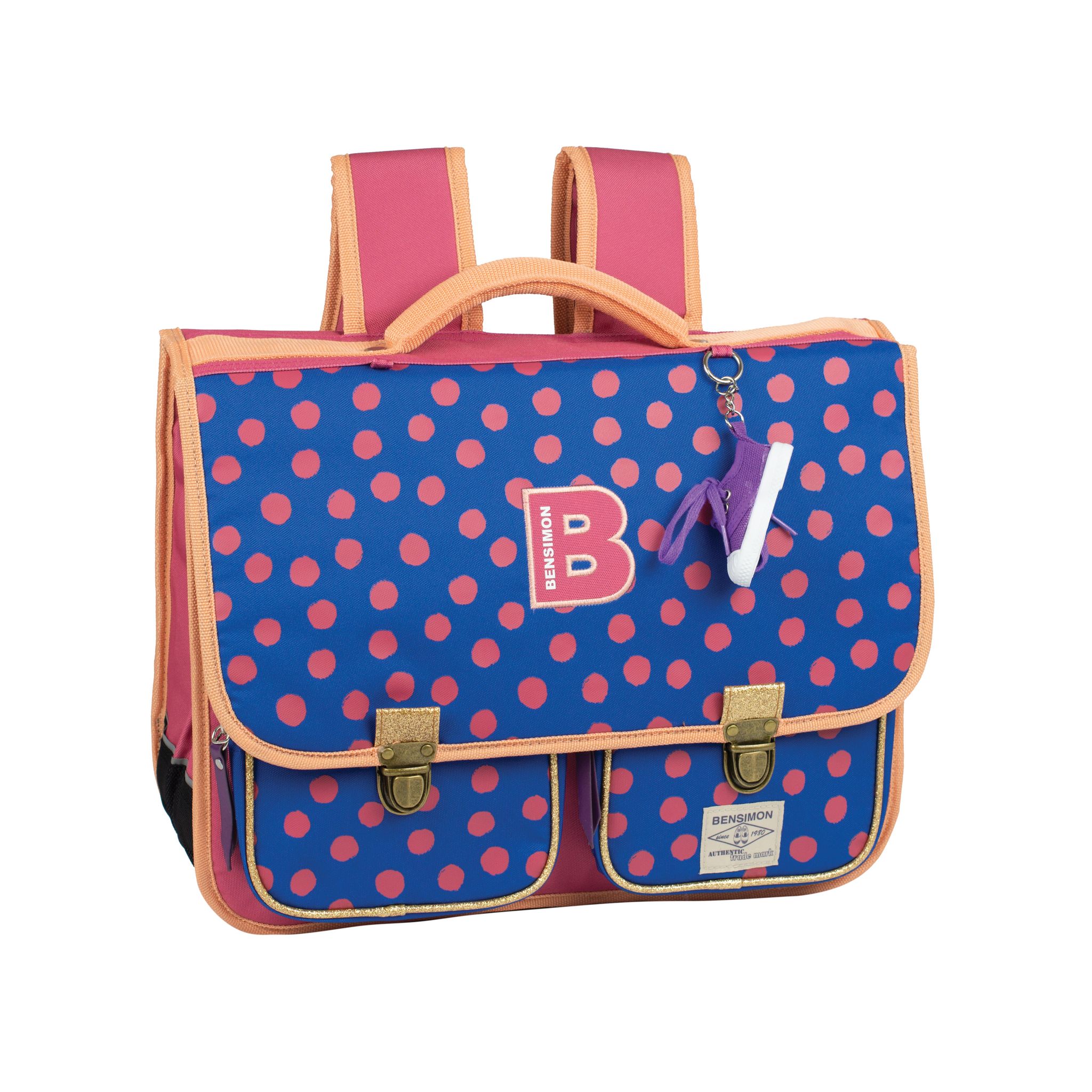 bensimon Cartable 38cm 2 compartiments fille bleu et rose pois