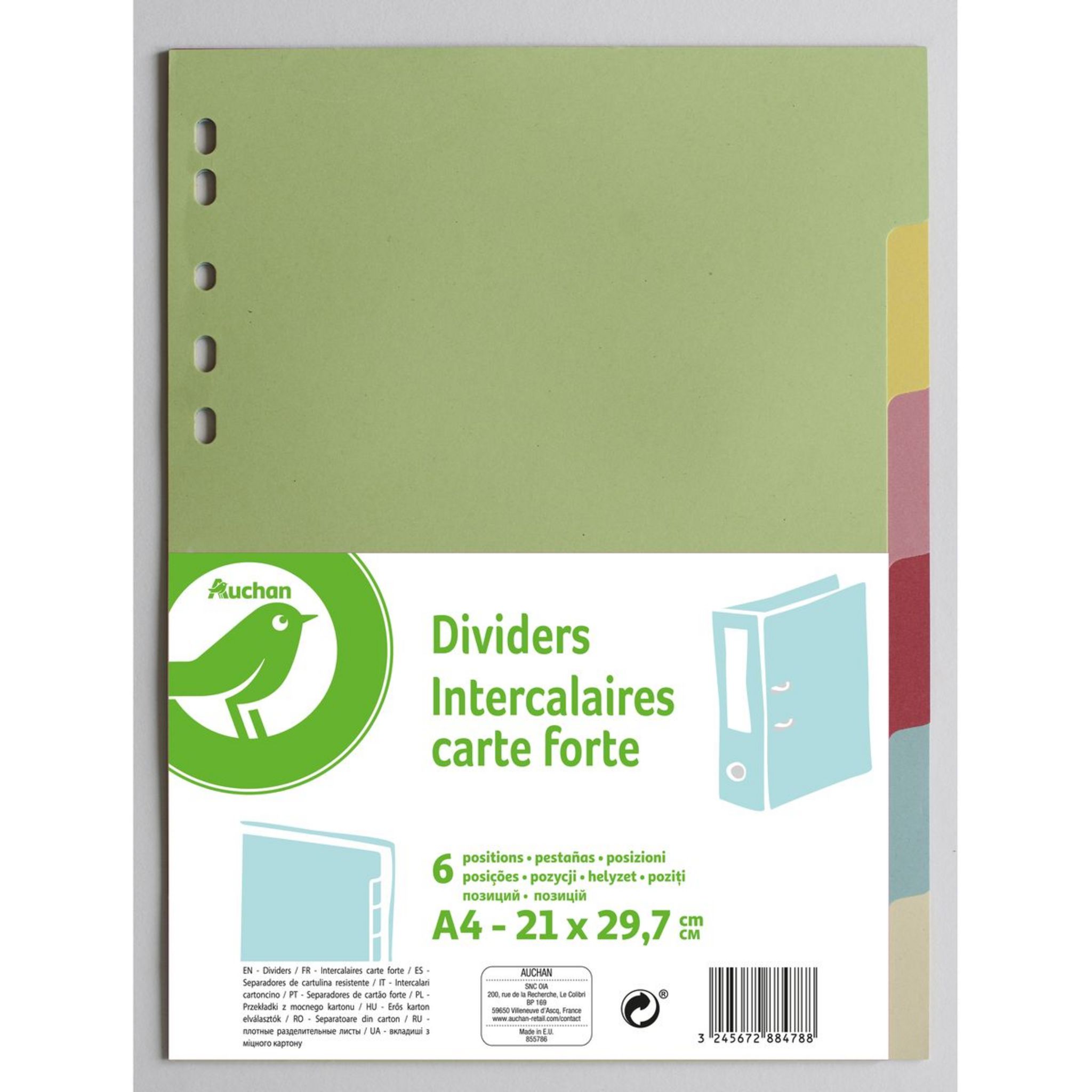 AUCHAN Lot de 6 intercalaires A4 polypro translucide coloris assortis pas  cher 