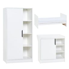 Chambre complète lit évolutif 70x140 commode à langer et armoire 1 porte Maxim - Blanc