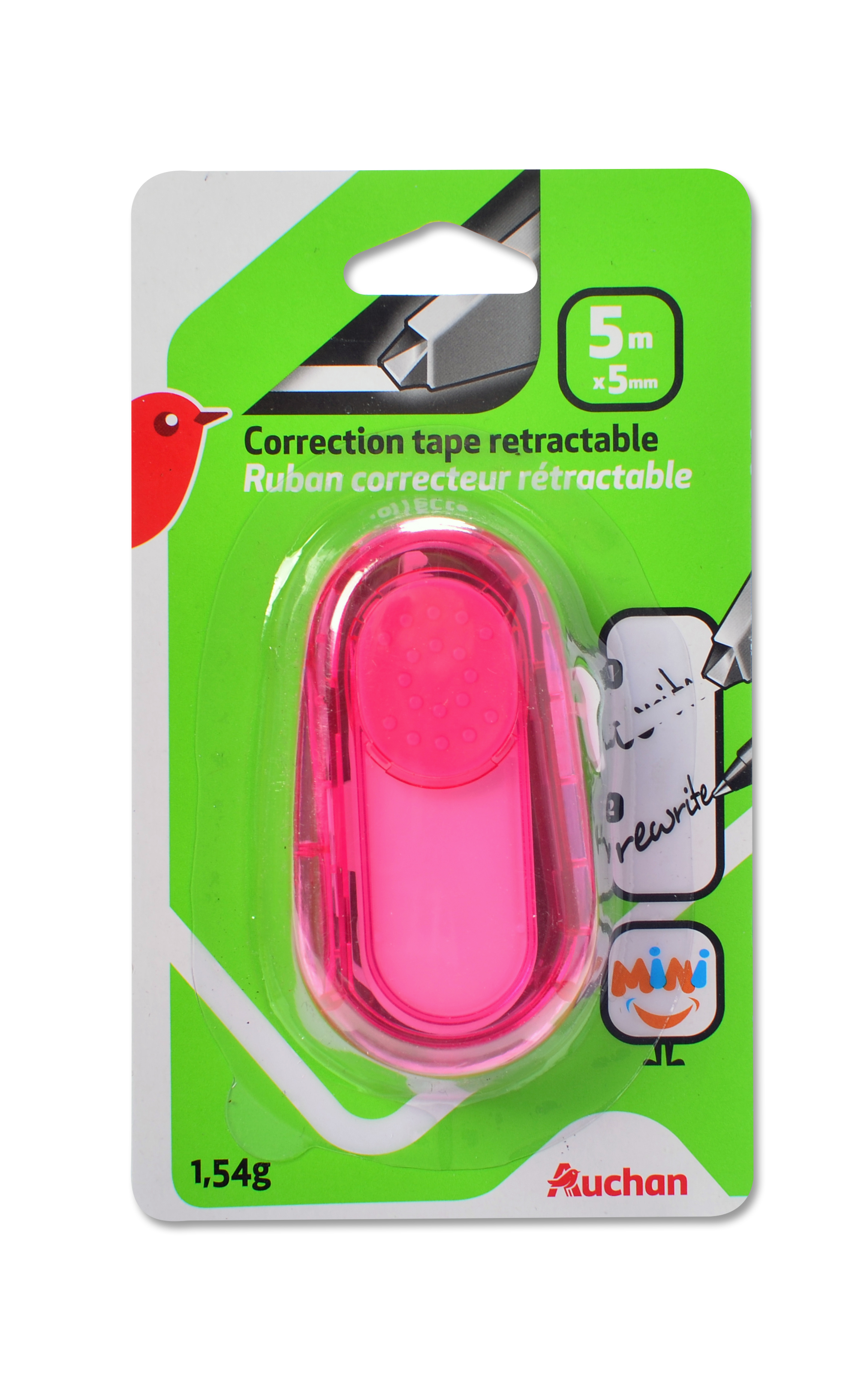 AUCHAN Lot de 3 mini souris correctrices 5m rose, vert et bleu pas