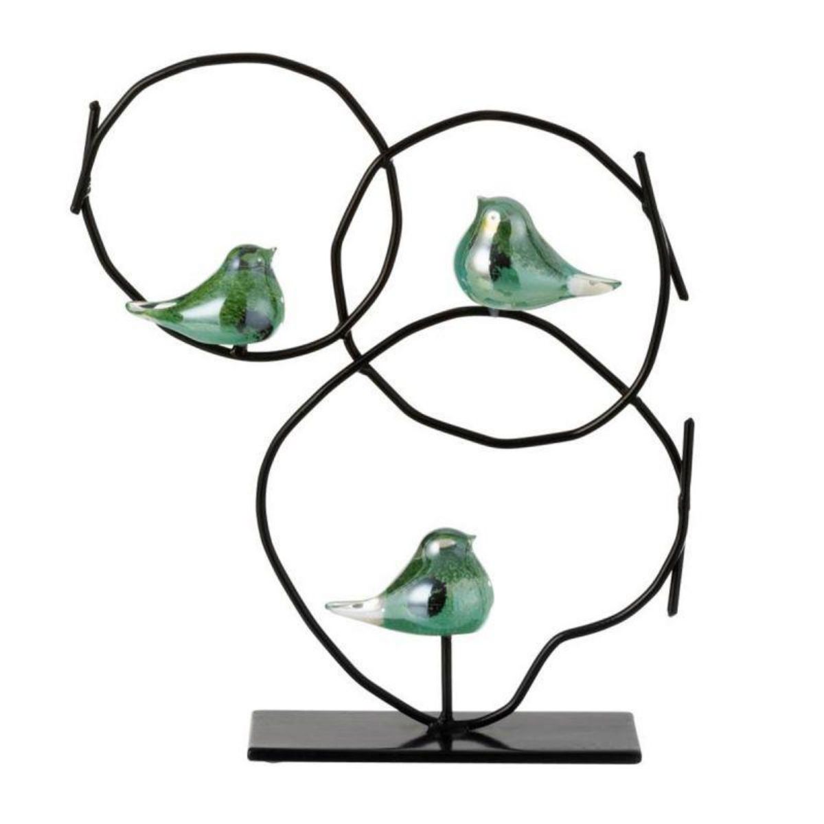 Paris Prix Statuette Déco  3 Oiseaux  34cm Vert
