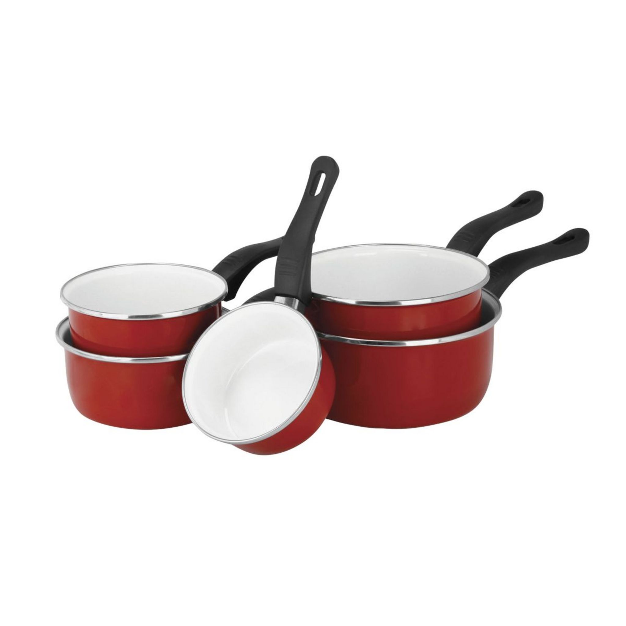 VITRINOR - Lot de 5 casseroles émail rouge induction. A03-JG05C2