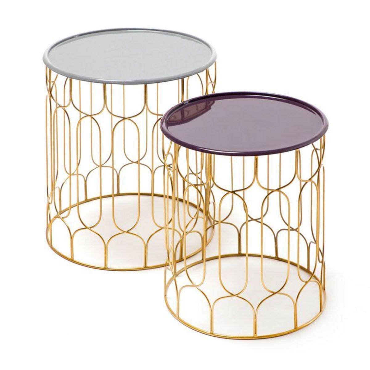 Paris Prix Lot de 2 Tables d'Appoint Déco  Timba  49cm Gris & Prune