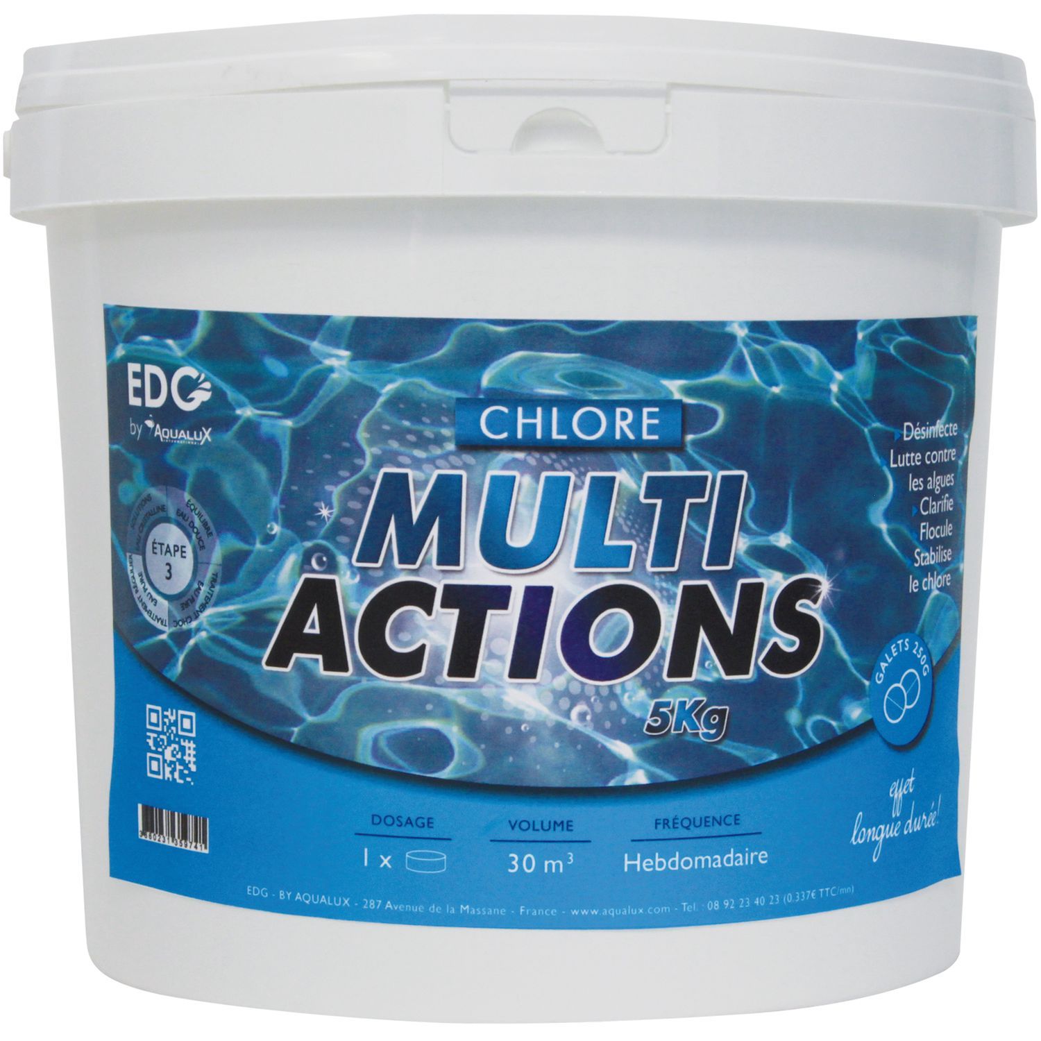 EDG By Aqualux Chlore multi actions galets 250g - Seau de 5 kg pas cher 