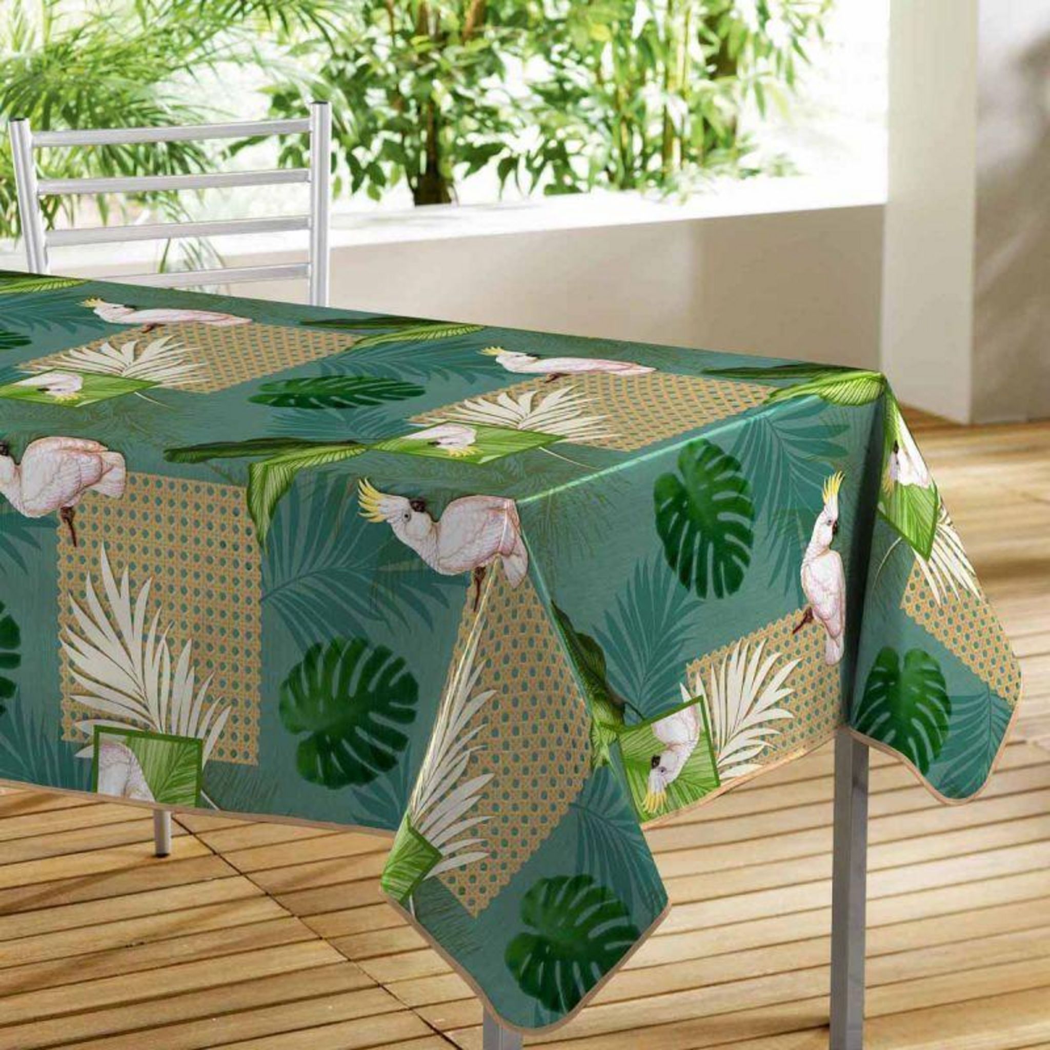 Nappe ronde en toile cirée design Chantou - Diam. 135 cm - Vert