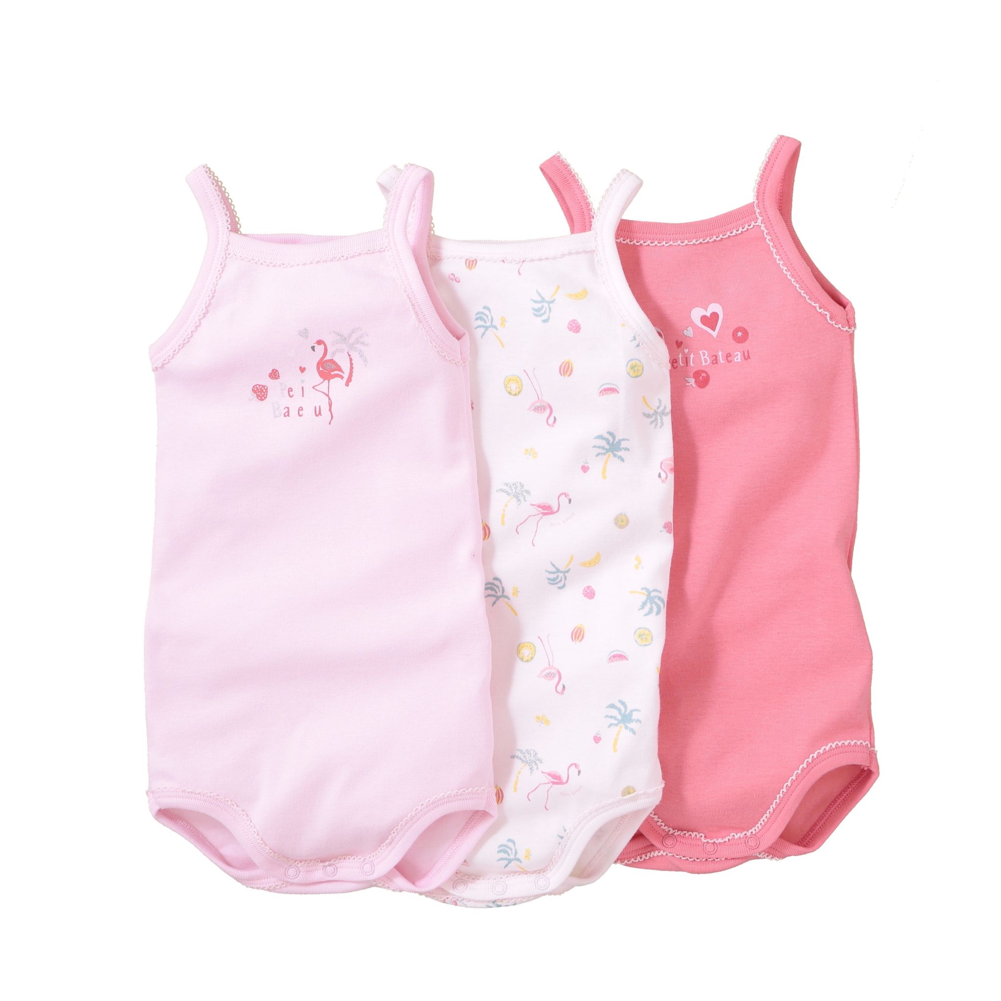 PETIT BATEAU Lot de 3 bodies sans manches b b fille pas cher