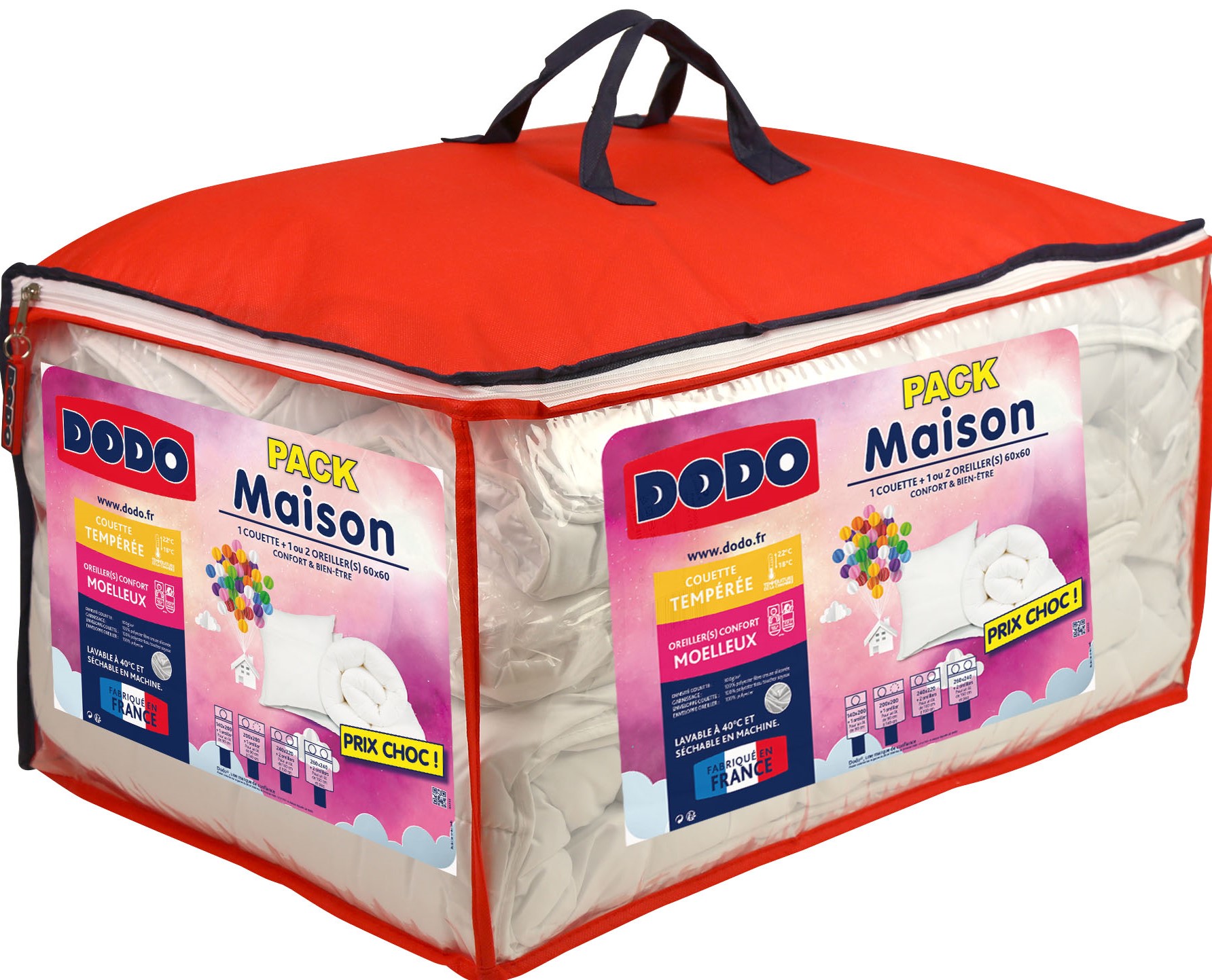 DODO | Pack Couette Tempérée 220x240 + 2 Oreillers 60x60 Ultra Doux |  Confort Moelleux | Pack Célia | Circulation de l'Air et Entretien Facile 