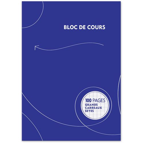 Bloc notes perforé 4 trous 21x29,7cm 100 pages grands carreaux Seyes bleu