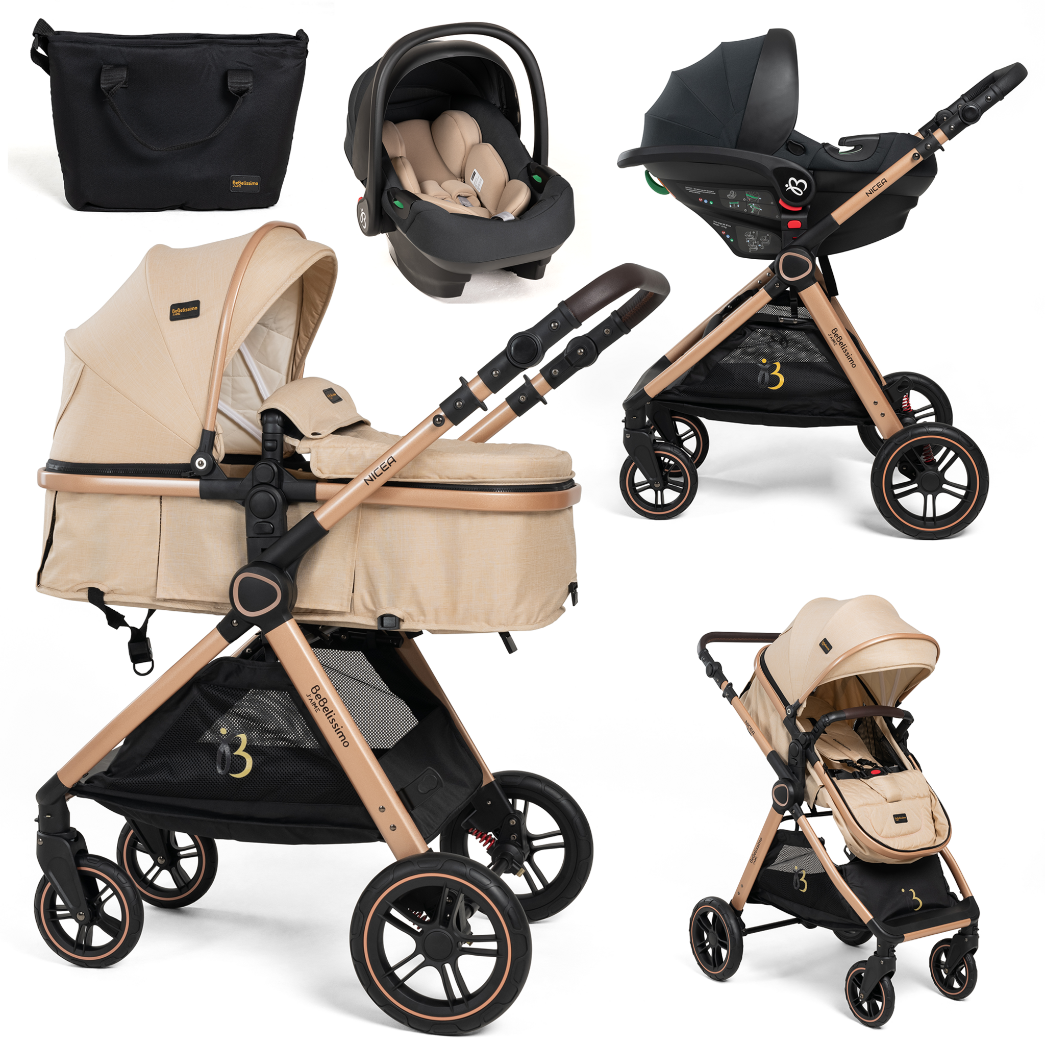 Poussette combinée trio 3 en 1 - siège auto 0m – nacelle – jusqu’à 22kg -  gris - Premium