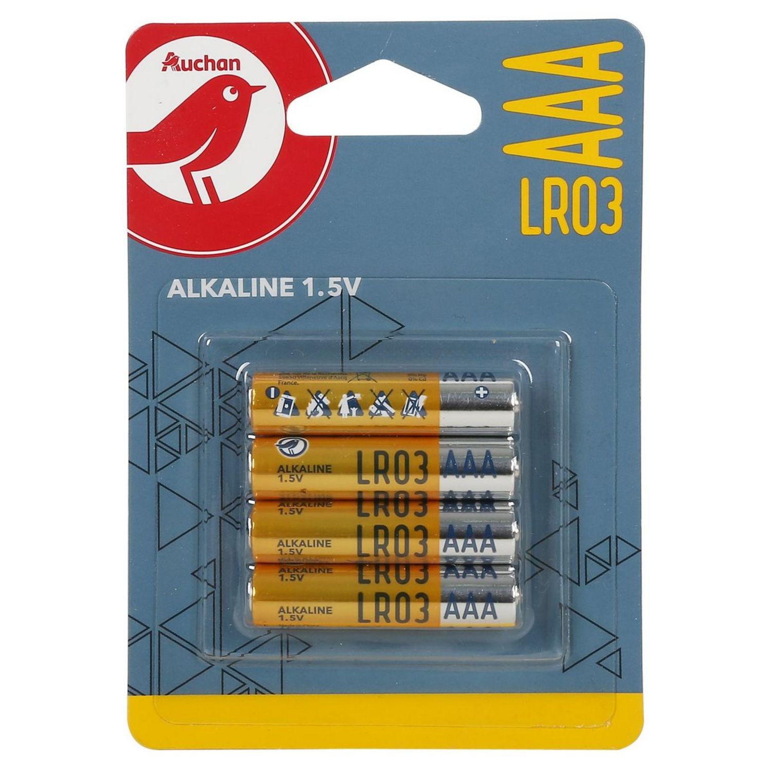 AUCHAN Piles AAA/LR03 alcalines 1.5V standard x4 4 pièces pas cher 