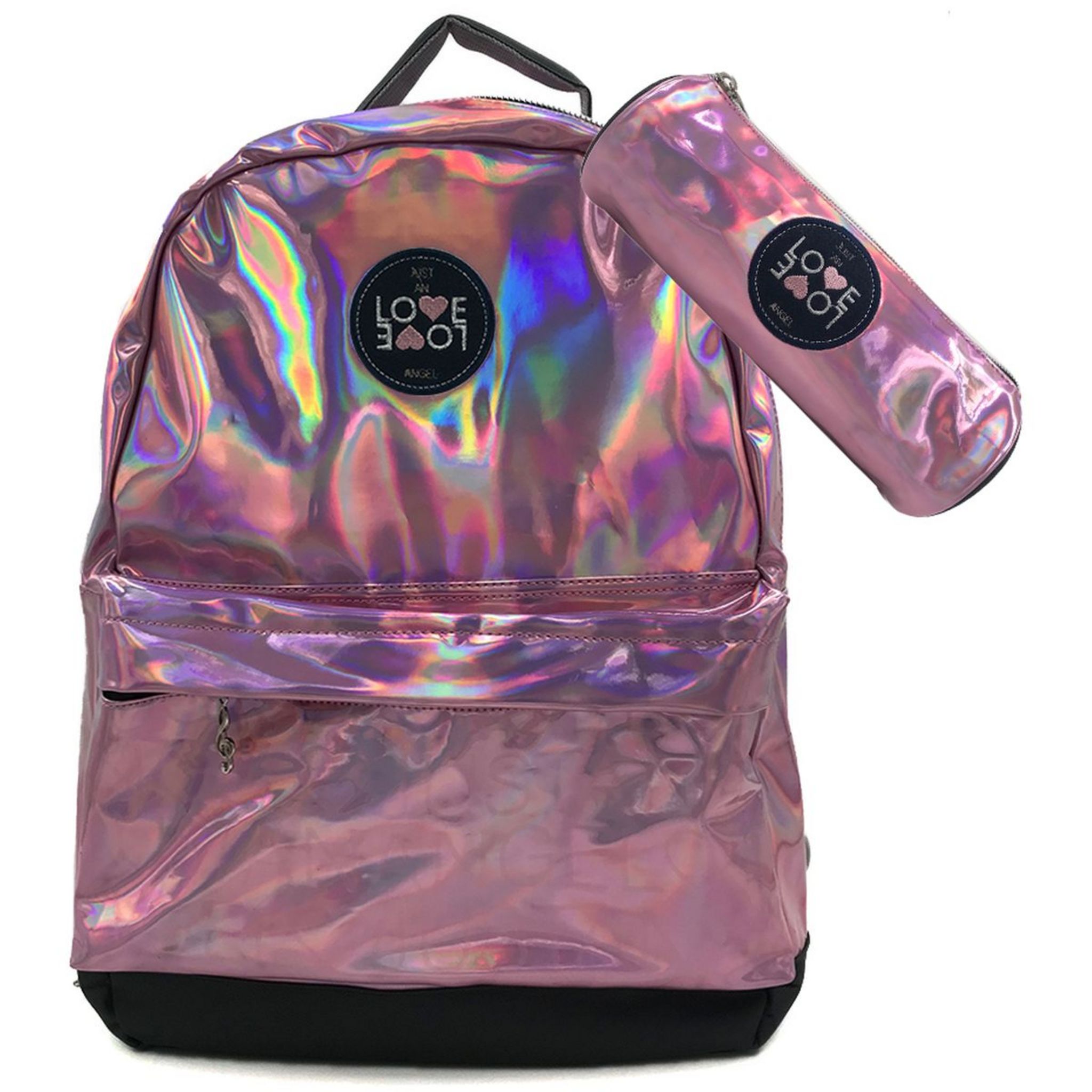 Love Love Sac dos 2 compartiments holographique rose trousse