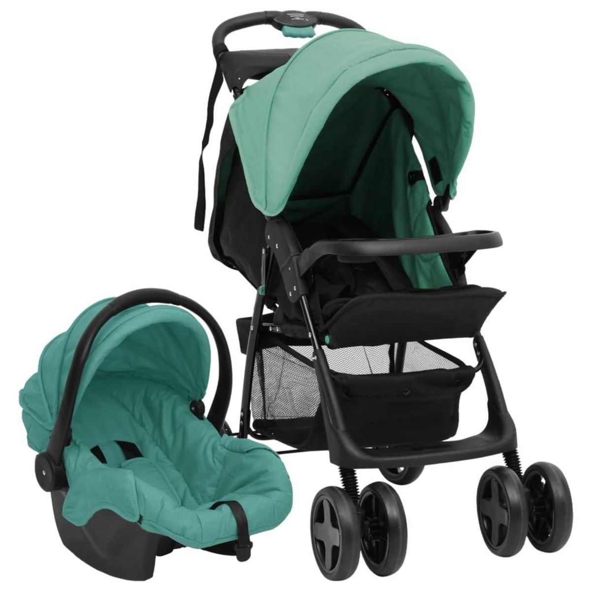 Poussette pour bebe 3-en-1 Vert et noir Acier