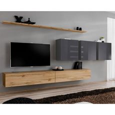 Meuble TV Mural Design  Switch VII  340cm Naturel & Gris
