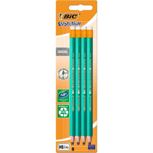 Lot de 8 crayons graphite HB EVOLUTION Original avec embout gomme