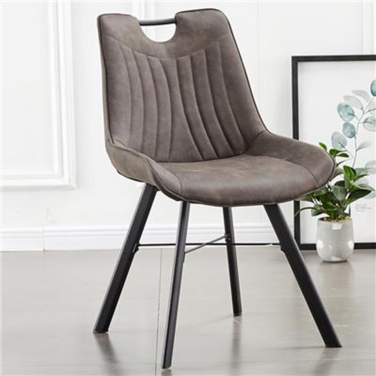 NOUVOMEUBLE Chaise moderne en tissu gris foncé PAQUITO (lot de 2)