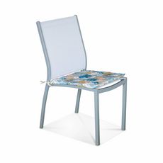  Lot de 4 galettes de chaises - 43 x 40 cm - bleu canard. tissu déperlant. réversibles. anti UV. petites cordes pour attacher (Imprimé bleu)
