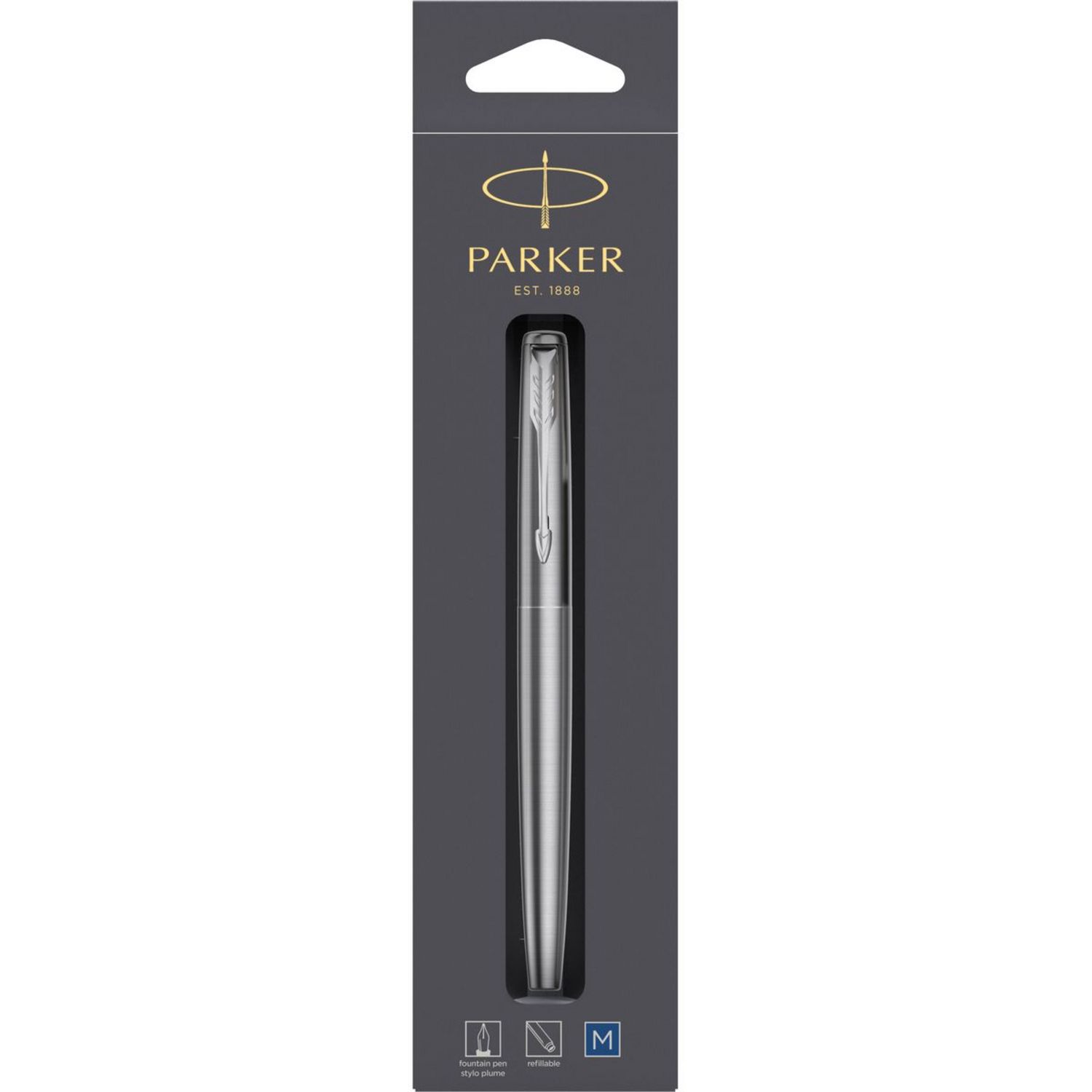 HYPERBURO  STYLO-PLUME PARKER JOTTER ACIER CT PLUME M GB INCLUT 2