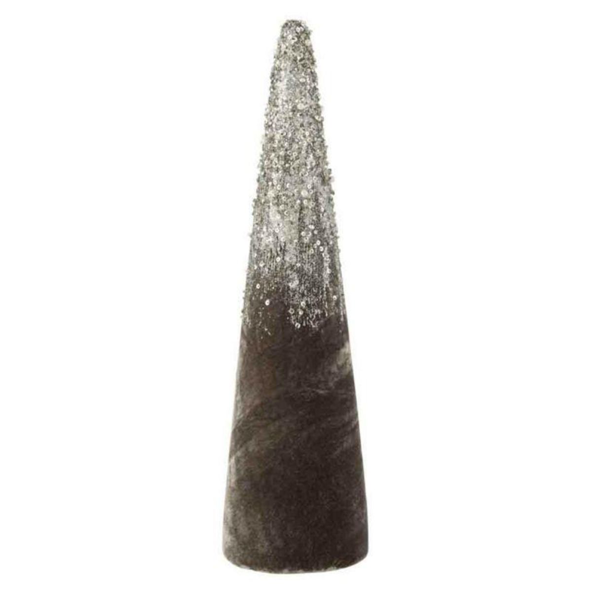 Paris Prix Cône Déco en Velours Design  Perles  46cm Gris