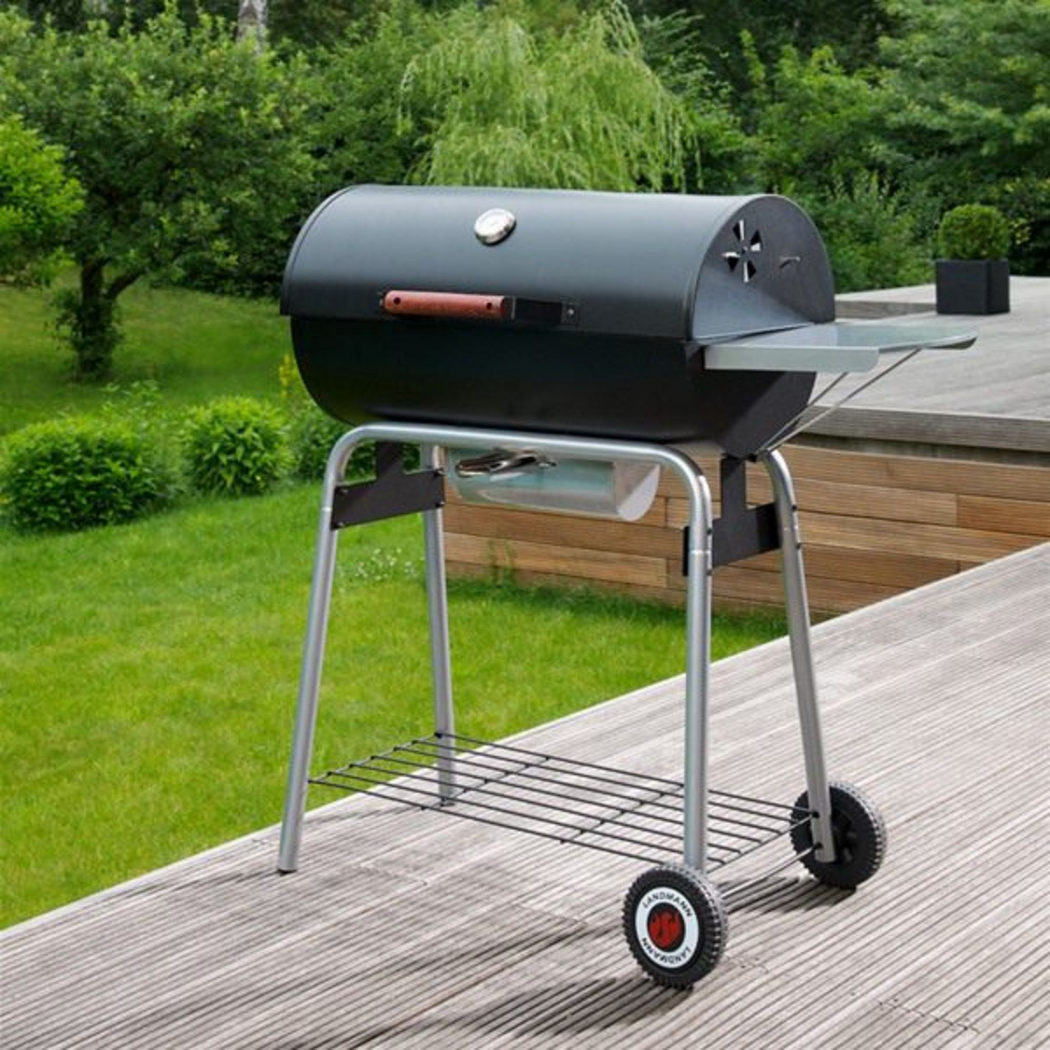 GARDENSTAR Barbecue charbon de bois en acier émaillé avec roues pas cher 