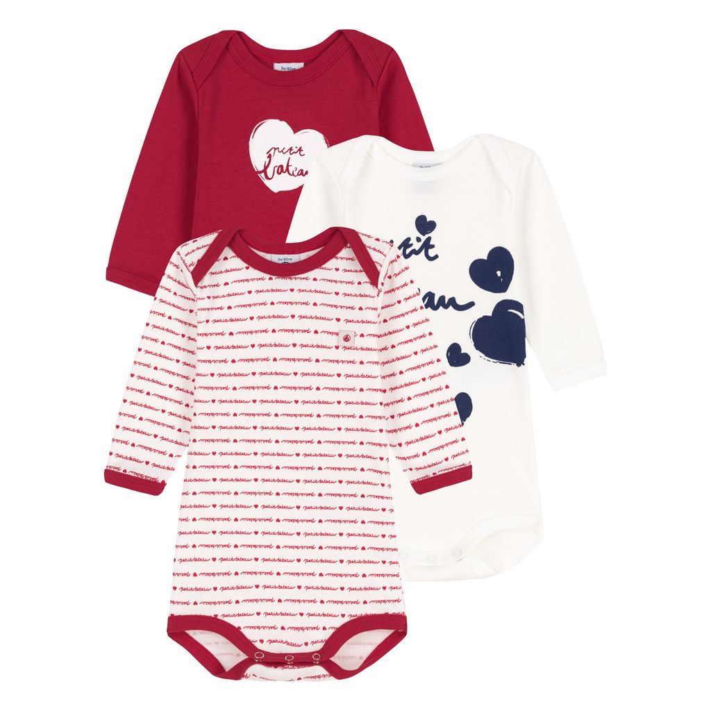 Lot de 3 bodies manches longues PETIT BATEAU - blanc, Bébé