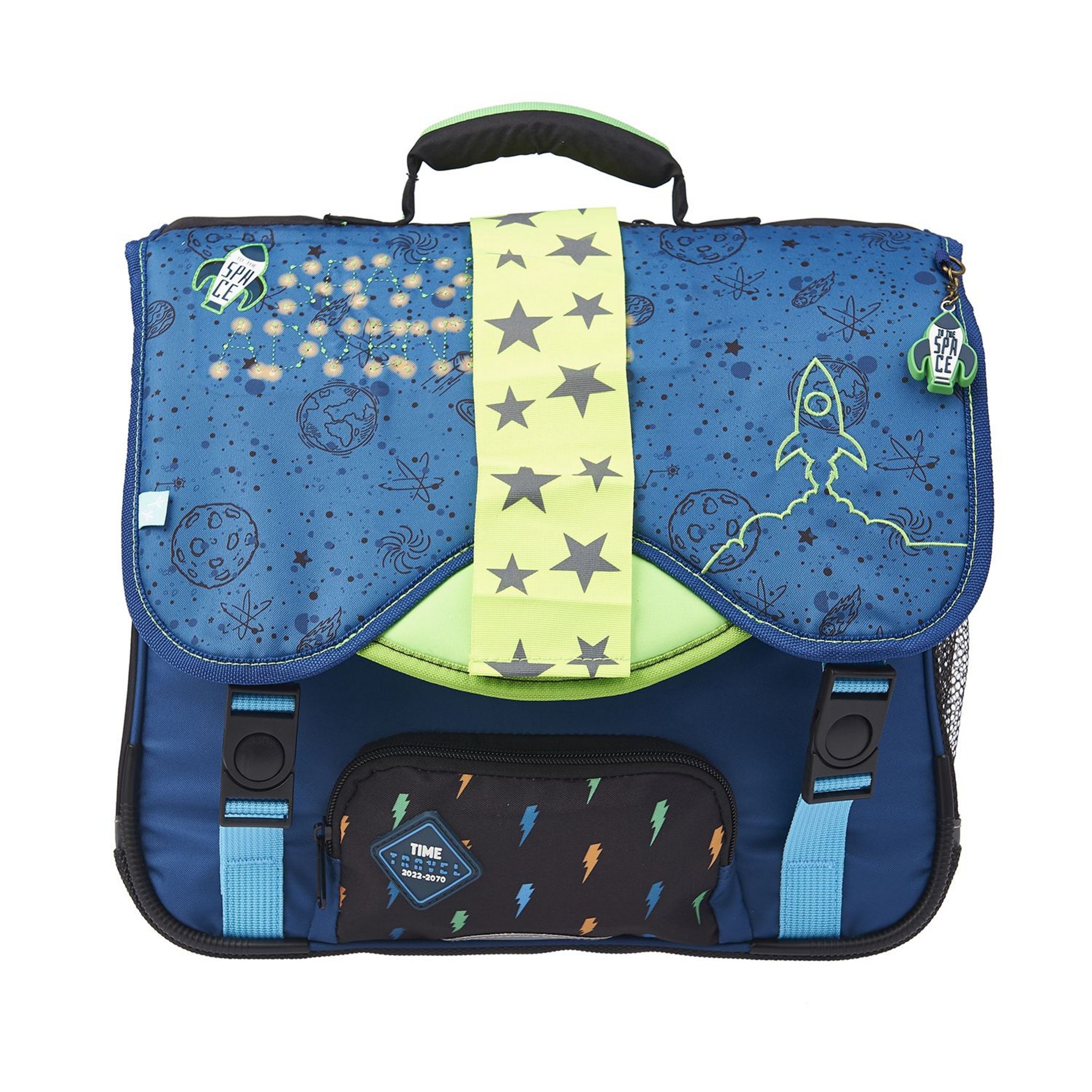 AUCHAN Cartable 38 cm CP CE1 CE2 bleu avec LED espace Intergalatic