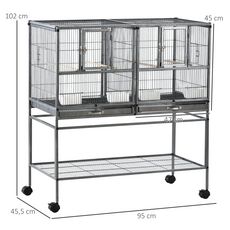 Cage à oiseaux avec séparation mangeoire et perchoir 95L x 45l x 102H cm Noir et Gris