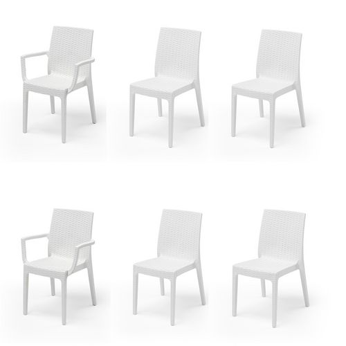 Lot 4 chaises et de 2 fauteuils de jardin résine blanc URANO
