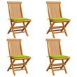 Chaises de jardin avec coussins vert vif 4 pcs Bois de teck