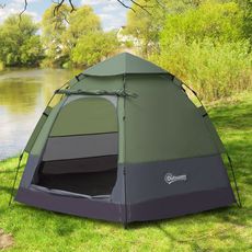 Tente pop up montage instantané - tente de camping 3-4 pers.  - 2 grandes portes - dim. 2,6L x 2,6l x 1,5H m fibre verre polyester oxford vert gris