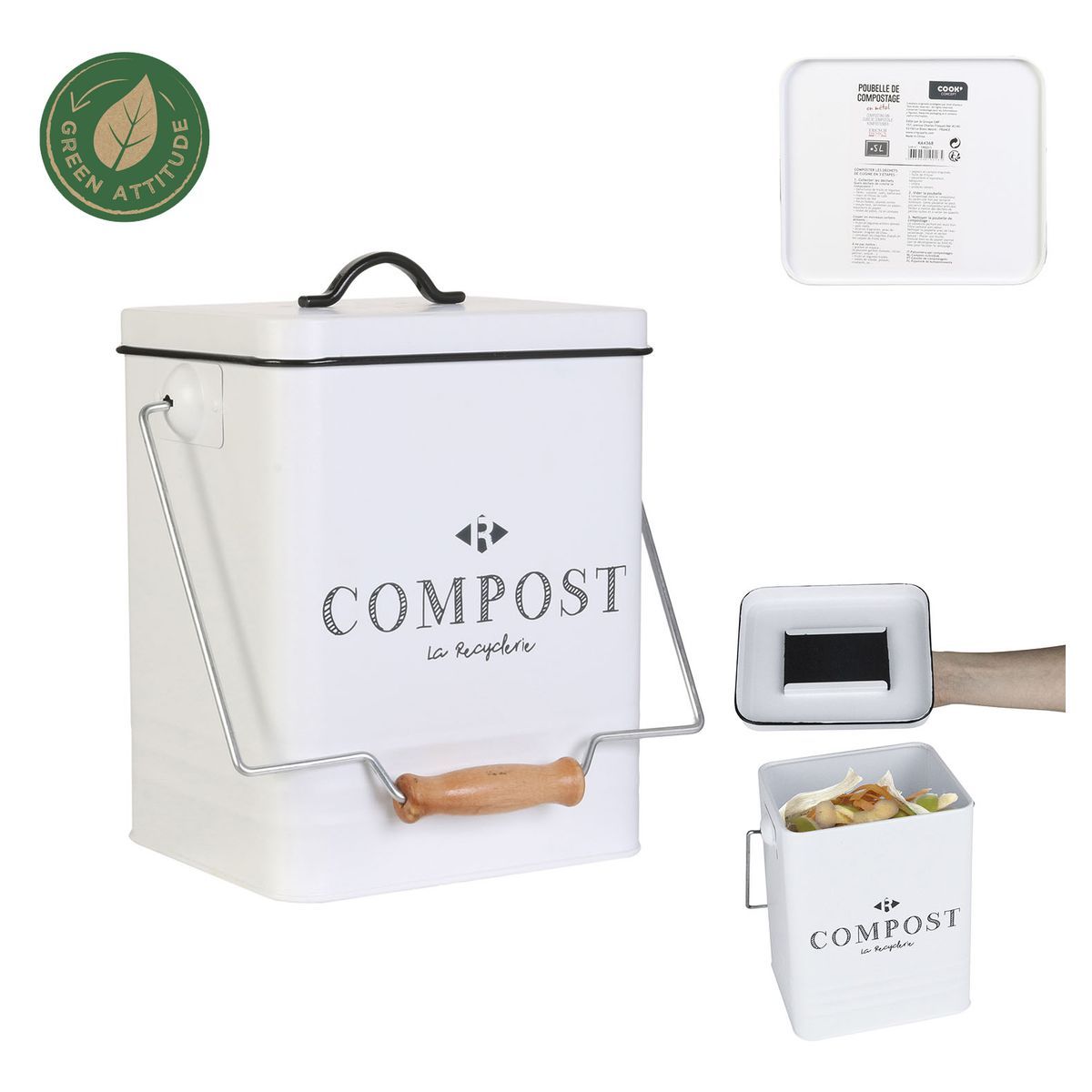 Boite de compost 5 litres bois et acier inoxydable